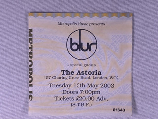 Blur Ticket Original Think Tank Tour Astoria London 2003 front