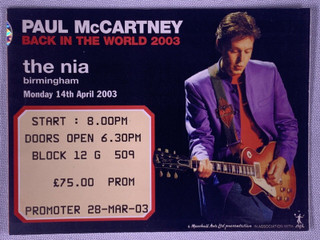 The Beatles Paul McCartney Ticket Back In The World Tour Birmingham 2003 front