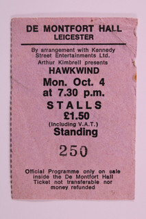 Hawkwind Ticket Original Vintage 1976 Front