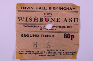 Wishbone Ash Ticket Original Argus Tour Birmingham Town Hall November 1972 front