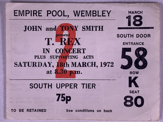 Marc Bolan T-Rex Ticket Vintage Original Empire Pool Wembley 1972 #1 front