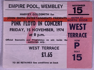 Pink Floyd Ticket Vintage Original British Winter Tour Wembley 1974 #1 front
