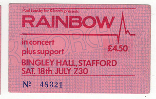 Rainbow Ritchie Blackmore Ticket Vintage Difficult To Cure Tour Stafford 1981 front