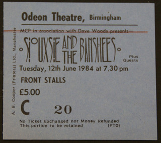 Siouxsie And The Banshees Ticket Hyaena Tour Birmingham 1984 #2 front