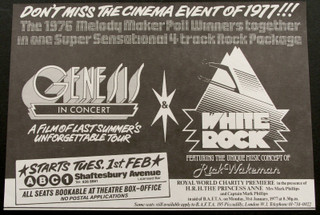 Genesis Rick Wakeman Flyer Film Premier ABC Cinema Shaftesbury Avenue 1977 #1 front