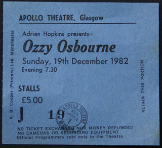 Ozzy Osbourne Ticket Original Speak Of The Devil Tour Glasgow 1982 front