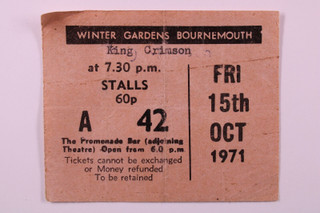 King Crimson Ticket Original Vintage Fall 1971 front
