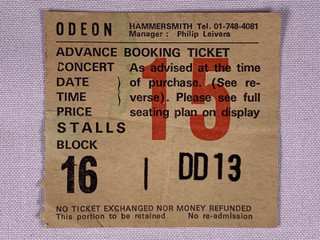 Ry Cooder Ticket Original Odeon Hammersmith 1982 front