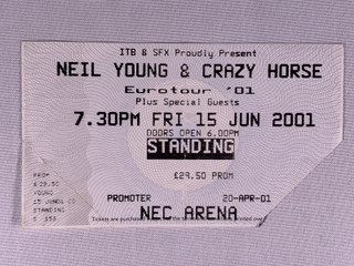 Neil Young And Crazy Horse Ticket Original Eurotour Birmingham 2001 Front