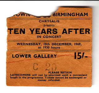 Ten Years After Alvin Lee Ticket Vintage Birmingham Town Hall 1969 Front
