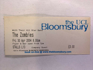 The Zombies Ticket Original Guest Ticket  Bloomsbury Theatre London 2004 front