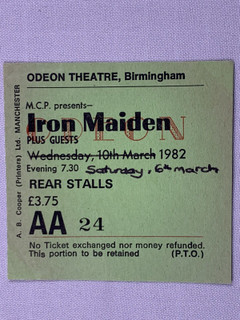 Iron Maiden Bruce Dickinson Ticket Original The Beast On The Road Tour 1982 front