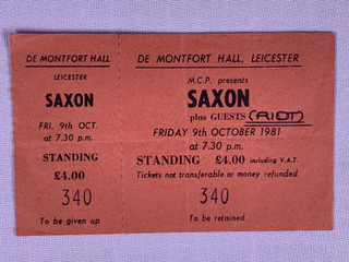 Saxon Riot Ticket Complete Original Denim And Leather Tour Leicester 1981 front