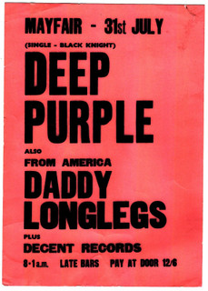 Deep Purple Flyer Original Vintage In Rock World Tour Newcastle July 1970 front
