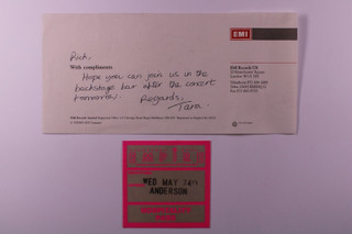 Jethro Tull Ian Anderson Pass + EMI Letter Original Divinities Concert Tour 1995 letter and pass