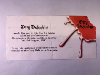 Ozzy Osbourne Black Sabbath After Show Invite Monsters Of Rock Tour 1986 front