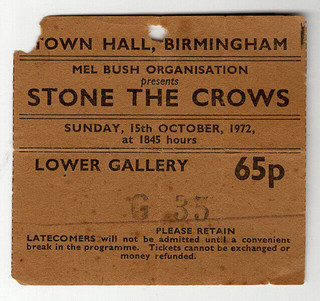 Stone The Crows Maggie Bell Ticket Vintage Birmingham Town Hall 1972 Front