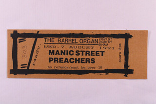 Manic Street Preachers Ticket Original The Barrel Organ Birmingham 1991 front