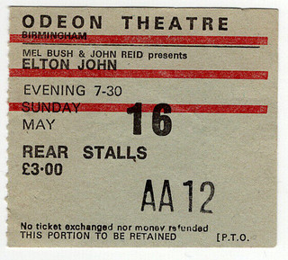 Elton John Ticket Vintage Louder Than A Concorde Tour Birmingham 1976 Front