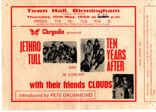 Jethro Tull Ten Years After Flyer Vintage Birmingham Town Hall 1969