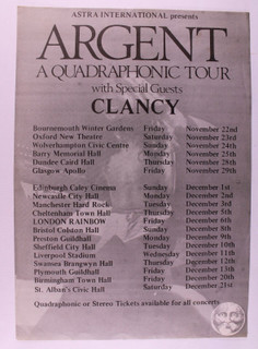 The Zombies Rod Argent Clancy Flyer Original Vintage Quadraphonic Tour 1974 #2 front