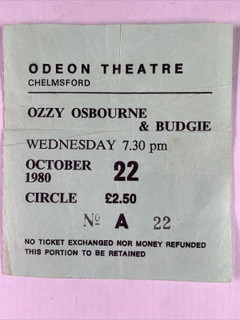 Ozzy Osbourne Ticket Original Vintage Blizzard Of Ozz Tour Chelmsford 1980 front