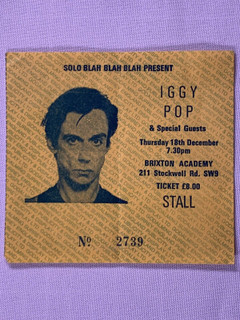 Iggy Pop Ticket Original Blah Blah Blah Tour Brixton 1986 front
