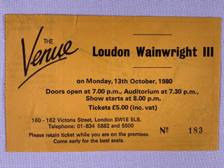 Loudon Wainwright III Ticket Captain Calvin Spalding Original The Venue 1980 #2 front