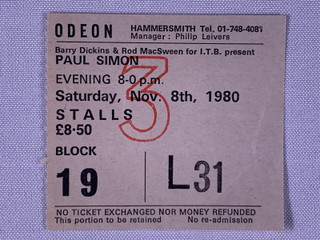 Paul Simon Ticket Original One Trick Pony Tour Hammersmith Odeon 1980 #2 front