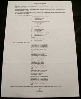 Queen Roger Taylor Promo Fan Club Letter Parlophone Nazis 1994 front