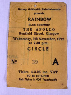 Deep Purple Rainbow Dio Ticket Vintage Rising Tour Apollo Glasgow 1977 front