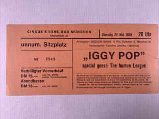 Iggy Pop Human League Ticket Vintage  Munich Germany 1979 Front
