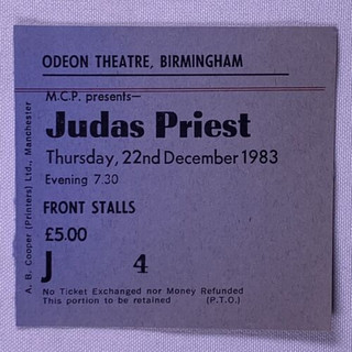 Judas Priest Ticket Original Vintage The World Vengeance Tour Birmingham 1983 Front