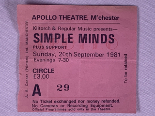 Simple Minds Ticket Vintage Original Sons And Fascination Tour Manchester 1981 Front