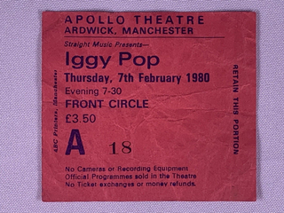 Iggy Pop Ticket Vintage Original Soldier UK Tour Manchester 1980 Front