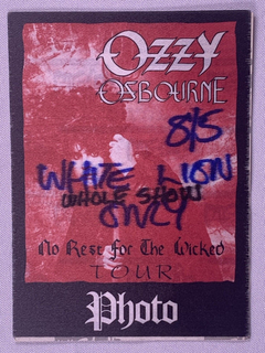 Ozzy Osbourne Ticket Pass Original No Rest for the Wicked Sacramento CA 1989 front