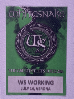 Whitesnake Ticket Pass Vintage Original The Greatest Hits Tour Verona Italy 2016 Front