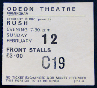 Rush Ticket Original Vintage Birmingham Hemispheres Tour 1979 #2 Front