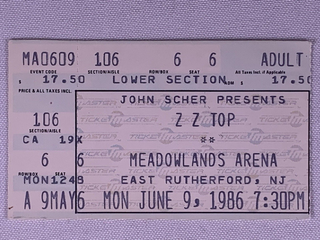 ZZ Top Ticket Original Afterburner Tour Meadowlands Arena Rutherford 1986 front