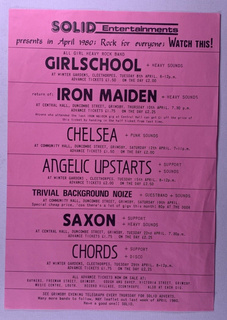 Iron Maiden Saxon Flyer Vintage Original Solid Entertainment Promo Grimsby 1980 front
