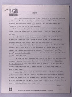 Poison Press Release Biography Original Jensen Promo Open Up And Say Ahh! 1988 Front