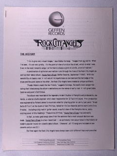 Rock City Angels Johnny Depp Press Release Biography Original Geffen Promo 1988 Front