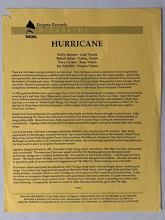 Hurricane Press Release Biography Original Vintage Enigma Records Promo 1988 Front