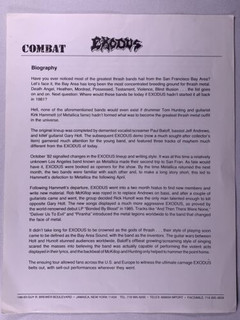 Exodus Press Release Biography Original Combat Promo Pleasures of the Flesh 1987 Front