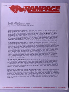 Victory Press Release Original Rampage Promo Culture Killed The Native 1989 Front