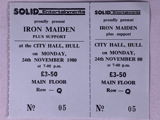 Iron Maiden Paul DiAnno Ticket Complete Unused Iron Maiden Tour 1980 Hull 1980 front
