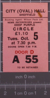 Deep Purple Ticket Original Vintage Fireball Tour Sheffield UK October 1971 front