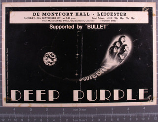 Deep Purple Flyer Vintage Original Fireball Tour De Montfort Hall Leicester 1971 front