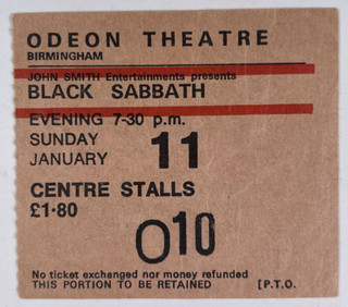 Black Sabbath Ticket Original Vintage Sabotage Tour Odean Theatre January 1975 front