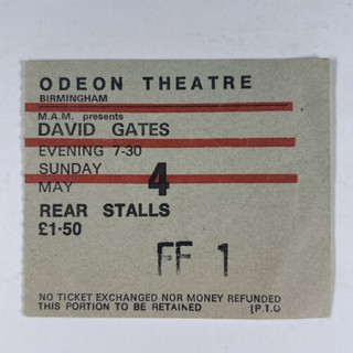 David Gates Ticket Original Vintage Solo Performance Tour Odean Theatre 1975 Front